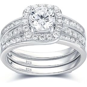 Newshe Jewellery Wedding Rings for Women AAAAA Cz 925 Sterling Silver Engagement Bridal Band Set Enhancers and Wraps Size 5-10