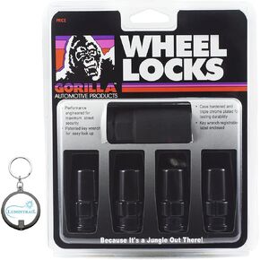Gorilla Automotive Wheel Lock 96641BDX, 14mm x 1.50 Wheel Locks for Cars with Wheel Lock Key, Set of 4 Locking Lug Nuts, Black Chrome with a Lumintrail Keychain Light