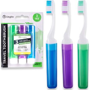Lingito Travel Toothbrushes, Mini Toothbrush with Toothbrush Cover, Camping Toothbrush, Travel Size Toothbrush with Toothbrush Case Portable Toothbrush, Adults Travel Toothbrush Kit (6 Pack)