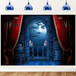 Avezano Halloween Photography Backdrop Magical Broom Vampires Medieval Castle Background Spooky Witch Bats Mid Century Vintage Child Kids Photoshoot Photo Studio Booth Decorations (Orange, 7x5ft)