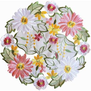 Spring Rose Table Runner Cutwork Embroidered Pink Flower Dresser Scarf Dresser Scarf for Home Kitchen Dining Spring Holiday Tabletop Decoration (Runner 13"×34", Pink)