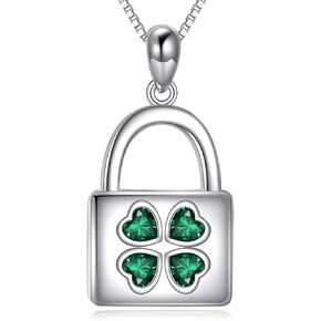 Clover Necklace Sterling Silver Shamrock Pendant Necklaces with Crystal Irish Jewelry St Patricks Day Lucky Gifts for Women Girls