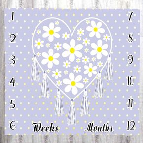 Light Purple Baby Memory Blanket, Daisy Yellow Polka Dot Monthly Baby Milestone Blanket Newborn Nursery Baby Swaddle Blanket, 48x40 Inch Baby Growth Chart Age Blanket for Girls BTLSLY671