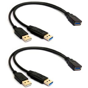 2 Pack of ALINNA Black USB 3.0 Female to Dual USB Male Extra Power Data Y Extension Cable Splitter Adapter for 2.5" Mobile Hard Disk