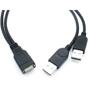 30cm USB 2.0 a Power Enhancer Y 1 Female to 2 Male Data Charge Cable Extension Cord