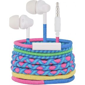 URIZONS Cute Colorful Braided in-Ear Headphones - Wired Tangle Free Earbuds No Tangle Eaphones with mic for Kids