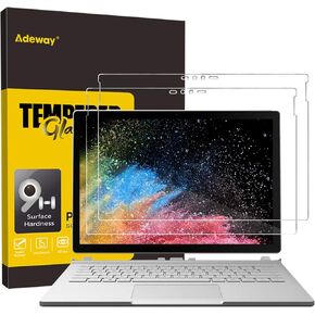 واقي شاشة Adeway Microsoft Surface Book 2/1 مقاس 13.5 بوصة، حساسية عالية، مضاد لبصمات الأصابع، واقي شاشة من الزجاج المقوى لجهاز Surface Book (موديلات 2017/2018) (عبوتان) in Kuwait