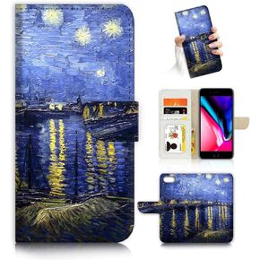 for iPhone 8 Plus, iPhone 7 Plus, Art Designed Flip Wallet Style Cover Case Vincent Van Gogh Painting Full Body Protection AD004 (#24889 Sunflowers)