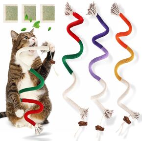Sisal Rope Cat Toys, 6 Pcs Cat Chew Toy for Teeth Cleaning, 27.56 Inches Big Catnip Rope Toys for Indoor Cats, Interactive Cat Nip Teething Toys, Safe Chew Cat Toys (6 Bags of Catnip Included)