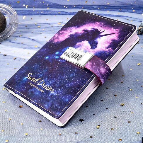 CAGIE Diary with Lock for Girls 224 Pages Unicorn Lock journal for Women with Star Pattern Paper, Purple Edge Starry Secret Diary for Women, 5.9" x 8.5", White Unicorn in Saudi Arabia
