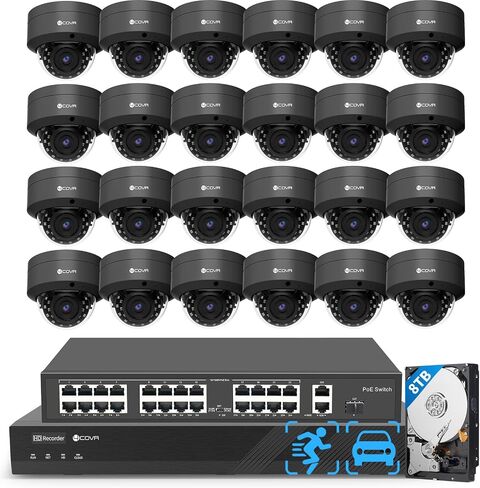 نظام كاميرا أمان PoE 32 قناة AI للكشف عن المركبات البشرية، 24 قطعة 5 ميجابكسل IK10 كاميرا IP قبة مقاومة للتخريب IP67 مع ميكروفون، 4K UHD NVR 8 تيرابايت HDD، مراقبة تجارية خارجية، LY54AB5M3224 in Saudi Arabia