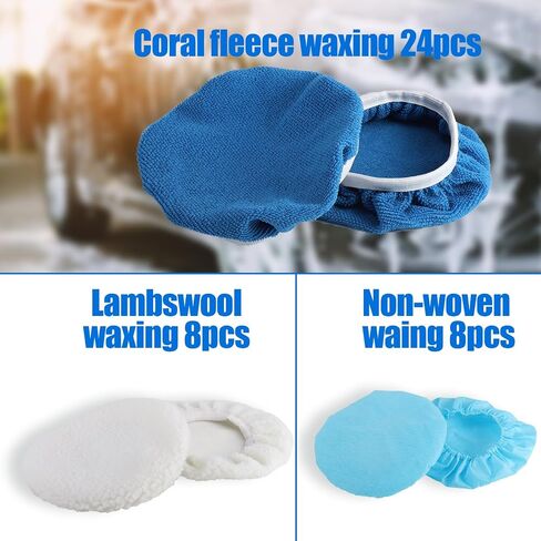 40 Pieces Polishing Bonnet Pads,Car Polisher Pad Bonnet 7-8 Inch, Car Buffer Bonnets Microfiber Bonnet Waxers Bonnet Set,Mix Pack 24 Microfiber 8 Non Woven 8 Woolen for Car Polisher in Saudi Arabia