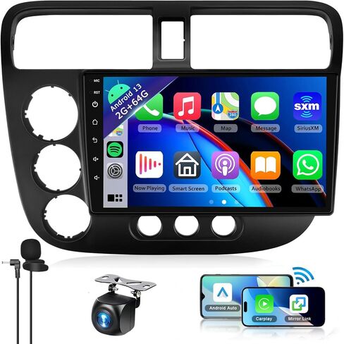 2+64G for Honda Civic 2001-2005 Car Radio with Wireless Carplay/Android Auto Android Car Stereo 9Inch Touch Screen GPS Navigation WiFi Bluetooth FM/RDS Mirror Link SWC Backup Camera in Saudi Arabia