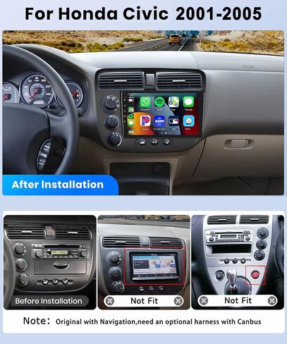 2+64G for Honda Civic 2001-2005 Car Radio with Wireless Carplay/Android Auto Android Car Stereo 9Inch Touch Screen GPS Navigation WiFi Bluetooth FM/RDS Mirror Link SWC Backup Camera in Saudi Arabia