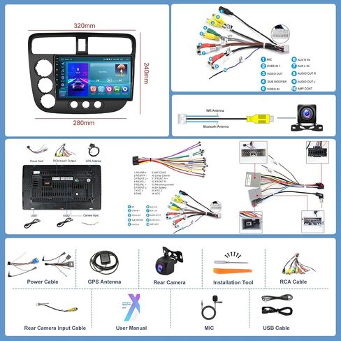 2+64G for Honda Civic 2001-2005 Car Radio with Wireless Carplay/Android Auto Android Car Stereo 9Inch Touch Screen GPS Navigation WiFi Bluetooth FM/RDS Mirror Link SWC Backup Camera in Saudi Arabia