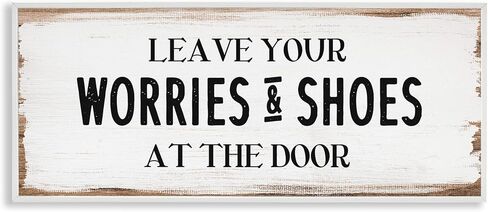 Stupell Industries Leave Worries and Shoes at Door Farmhouse Phrase, Design by Daphne Polselli White Framed Wall Art, 24x10 in Saudi Arabia
