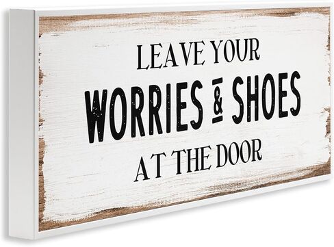 Stupell Industries Leave Worries and Shoes at Door Farmhouse Phrase, Design by Daphne Polselli White Framed Wall Art, 24x10 in Saudi Arabia