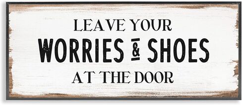 Stupell Industries Leave Worries and Shoes at Door Farmhouse Phrase, Design by Daphne Polselli White Framed Wall Art, 24x10 in Saudi Arabia