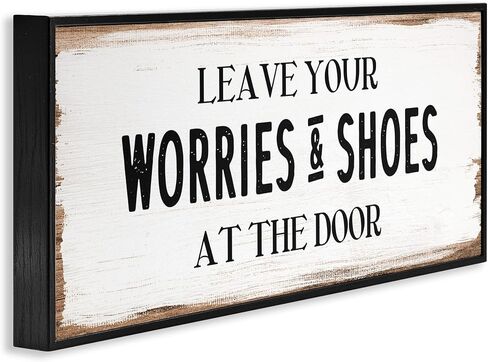Stupell Industries Leave Worries and Shoes at Door Farmhouse Phrase, Design by Daphne Polselli White Framed Wall Art, 24x10 in Saudi Arabia