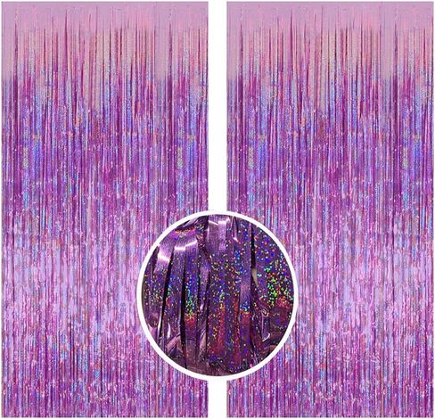 2pcs Pink and Purple Fringe Backdrop Light Purple Birthday Decoration Tinsel Party Backdrop Foil Fringe Curtain Tinsel Streamers Valentines Decorations for Wedding Engagement Bridal Baby Shower in Saudi Arabia