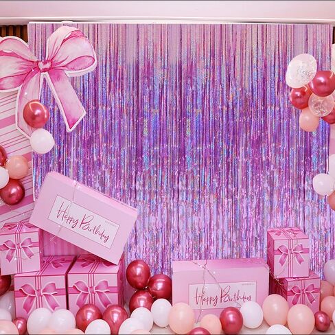 2pcs Pink and Purple Fringe Backdrop Light Purple Birthday Decoration Tinsel Party Backdrop Foil Fringe Curtain Tinsel Streamers Valentines Decorations for Wedding Engagement Bridal Baby Shower in Saudi Arabia