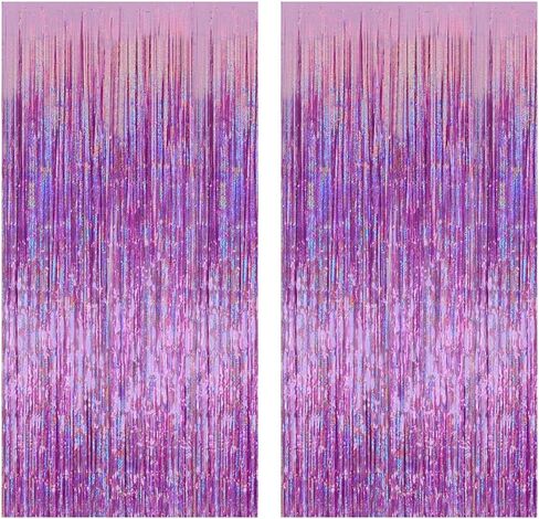2pcs Pink and Purple Fringe Backdrop Light Purple Birthday Decoration Tinsel Party Backdrop Foil Fringe Curtain Tinsel Streamers Valentines Decorations for Wedding Engagement Bridal Baby Shower in Saudi Arabia