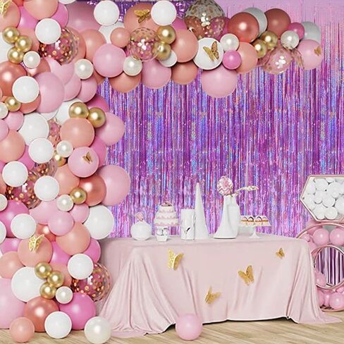 2pcs Pink and Purple Fringe Backdrop Light Purple Birthday Decoration Tinsel Party Backdrop Foil Fringe Curtain Tinsel Streamers Valentines Decorations for Wedding Engagement Bridal Baby Shower in Saudi Arabia