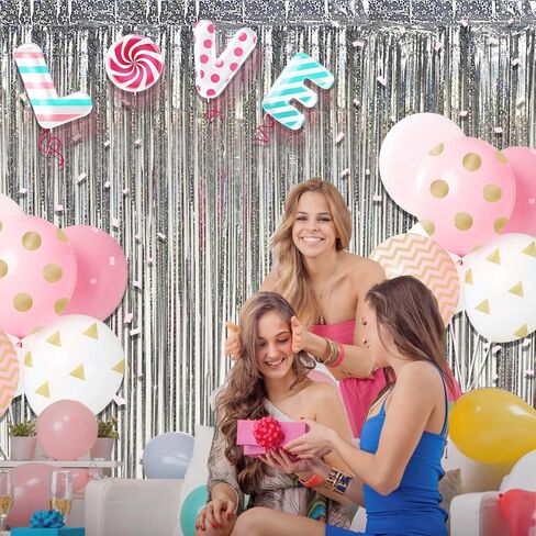 2pcs Pink and Purple Fringe Backdrop Light Purple Birthday Decoration Tinsel Party Backdrop Foil Fringe Curtain Tinsel Streamers Valentines Decorations for Wedding Engagement Bridal Baby Shower in Saudi Arabia