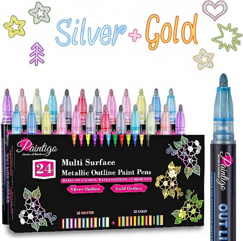24 Colors Glitter Paint Pens Paint Markers, for Rock Painting, Wood, Canvas, Ceramic, Shoes, Fabric, Scrapbooking, DIY Craft Making, Card Making, Acrylic Glitter Markers for craft Supplies in Saudi Arabia