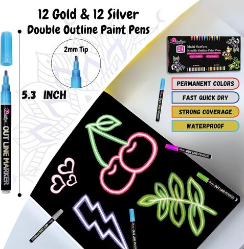 24 Colors Glitter Paint Pens Paint Markers, for Rock Painting, Wood, Canvas, Ceramic, Shoes, Fabric, Scrapbooking, DIY Craft Making, Card Making, Acrylic Glitter Markers for craft Supplies in Saudi Arabia