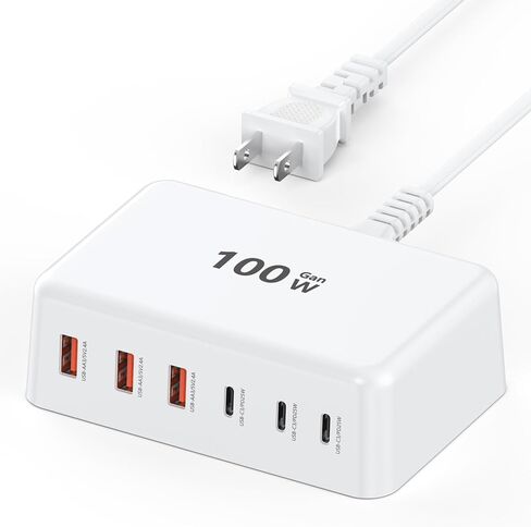 USB C Charger Block, 100W GaN 6 Port USB Type C Charging Station for Multiple Devices, 3 USB C 3 USB A Wall Charger Power Strip Adapter Plug Cube Brick for iPhone 16 15 14 13 12 Pro Max iPad Galaxy in Kuwait