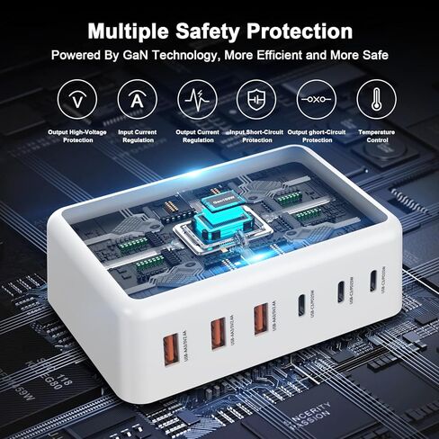 USB C Charger Block, 100W GaN 6 Port USB Type C Charging Station for Multiple Devices, 3 USB C 3 USB A Wall Charger Power Strip Adapter Plug Cube Brick for iPhone 16 15 14 13 12 Pro Max iPad Galaxy in Kuwait