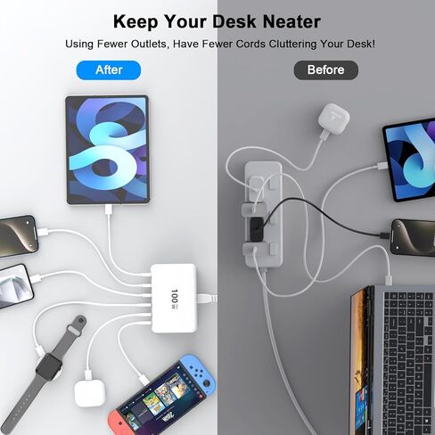 USB C Charger Block, 100W GaN 6 Port USB Type C Charging Station for Multiple Devices, 3 USB C 3 USB A Wall Charger Power Strip Adapter Plug Cube Brick for iPhone 16 15 14 13 12 Pro Max iPad Galaxy in Kuwait