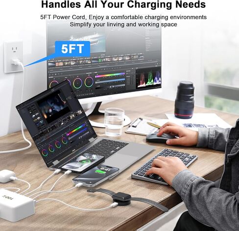 USB C Charger Block, 100W GaN 6 Port USB Type C Charging Station for Multiple Devices, 3 USB C 3 USB A Wall Charger Power Strip Adapter Plug Cube Brick for iPhone 16 15 14 13 12 Pro Max iPad Galaxy in Kuwait