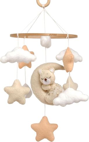 Crib Mobile for Girls, Sleeping Princess Bear Baby Mobile for Crib, Handmade Felt Crib Mobile, Baby Crib Mobile with Cloud and Stars, Nursery Baby Mobile for Bassinet (Cinnamon) in Saudi Arabia