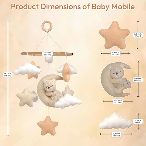 Crib Mobile for Girls, Sleeping Princess Bear Baby Mobile for Crib, Handmade Felt Crib Mobile, Baby Crib Mobile with Cloud and Stars, Nursery Baby Mobile for Bassinet (Cinnamon) in Saudi Arabia