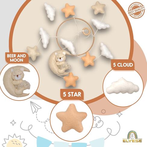 Crib Mobile for Girls, Sleeping Princess Bear Baby Mobile for Crib, Handmade Felt Crib Mobile, Baby Crib Mobile with Cloud and Stars, Nursery Baby Mobile for Bassinet (Cinnamon) in Saudi Arabia