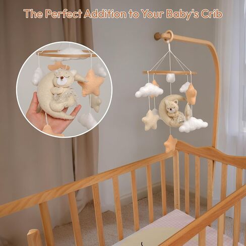Crib Mobile for Girls, Sleeping Princess Bear Baby Mobile for Crib, Handmade Felt Crib Mobile, Baby Crib Mobile with Cloud and Stars, Nursery Baby Mobile for Bassinet (Cinnamon) in Saudi Arabia