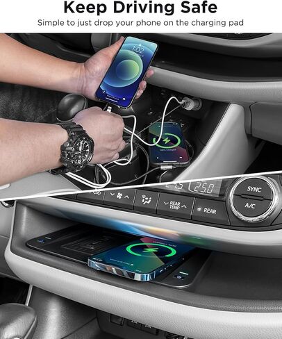 شاحن لاسلكي CarQiWireless لسيارة Toyota Highlander 2019 2018 2017 2016 2015 2014 ملحقات، منظم وحدة التحكم المركزية لوحة شحن الهاتف اللاسلكي لملحقات Toyota Highlander 2014-2019 in Kuwait