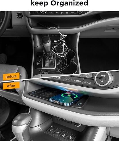 شاحن لاسلكي CarQiWireless لسيارة Toyota Highlander 2019 2018 2017 2016 2015 2014 ملحقات، منظم وحدة التحكم المركزية لوحة شحن الهاتف اللاسلكي لملحقات Toyota Highlander 2014-2019 in Kuwait
