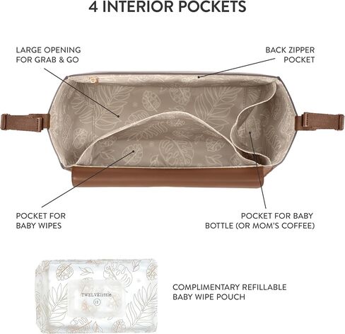 TWELVElittle Stroller Organizer Peek A Boo Stroller Caddy 2.0, Travel Caddy with Wipes Case in Vegan Leather, Black in Saudi Arabia