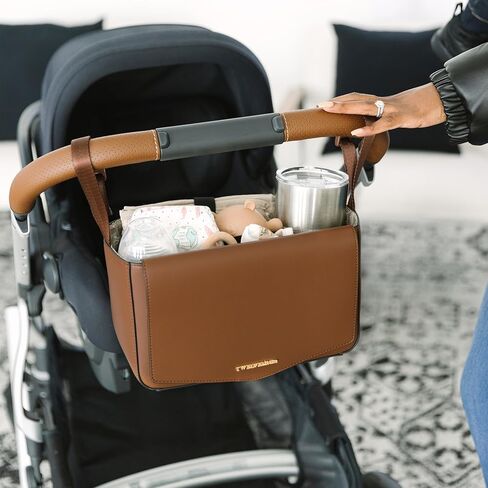 TWELVElittle Stroller Organizer Peek A Boo Stroller Caddy 2.0, Travel Caddy with Wipes Case in Vegan Leather, Black in Saudi Arabia