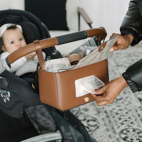 TWELVElittle Stroller Organizer Peek A Boo Stroller Caddy 2.0, Travel Caddy with Wipes Case in Vegan Leather, Black in Saudi Arabia