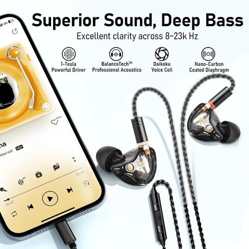 سماعات أذن سلكية Vibes 202ML - سماعات HiFi داخل الأذن - وسائد أذن عازلة للضوضاء مع ميكروفون - صوت واضح، وجهير عميق وسماعات مريحة - MMCX إلى Lightning وكابل مطلي بالفضة - حقيبة حمل in Saudi Arabia