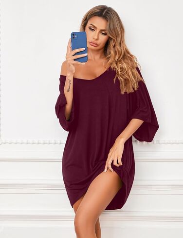 Ekouaer Womens Sleepshirt Short Sleeve Nightgown Loose Modal Pajamas Oversized Sleepwear Soft Batwing Nightshirt Black Cat Print XX-Large in Saudi Arabia