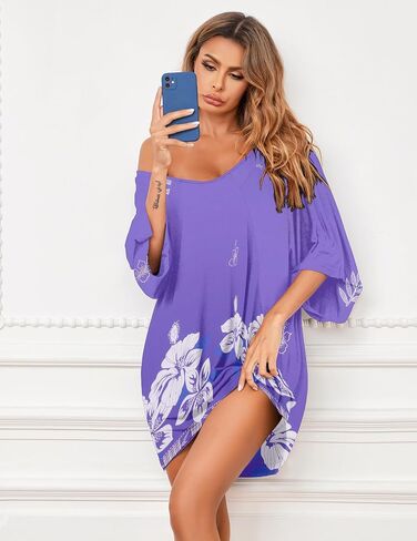 Ekouaer Womens Sleepshirt Short Sleeve Nightgown Loose Modal Pajamas Oversized Sleepwear Soft Batwing Nightshirt Black Cat Print XX-Large in Saudi Arabia