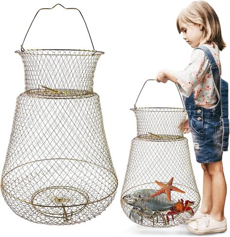Galvanized Steel Wire Fish Baskets,Portable Fishing Basket for Fish Outdoor,Collapsible Wire Fish Baskets，Minnow Bucket. in Kuwait