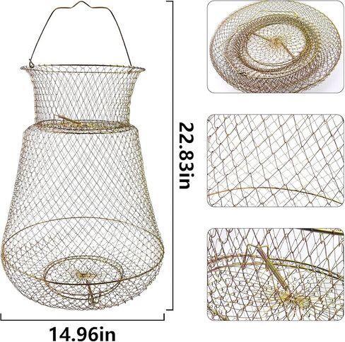 Galvanized Steel Wire Fish Baskets,Portable Fishing Basket for Fish Outdoor,Collapsible Wire Fish Baskets，Minnow Bucket. in Kuwait