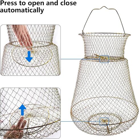 Galvanized Steel Wire Fish Baskets,Portable Fishing Basket for Fish Outdoor,Collapsible Wire Fish Baskets，Minnow Bucket. in Kuwait