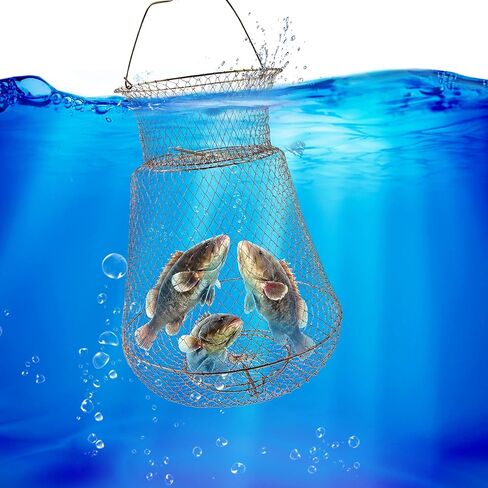 Galvanized Steel Wire Fish Baskets,Portable Fishing Basket for Fish Outdoor,Collapsible Wire Fish Baskets，Minnow Bucket. in Kuwait